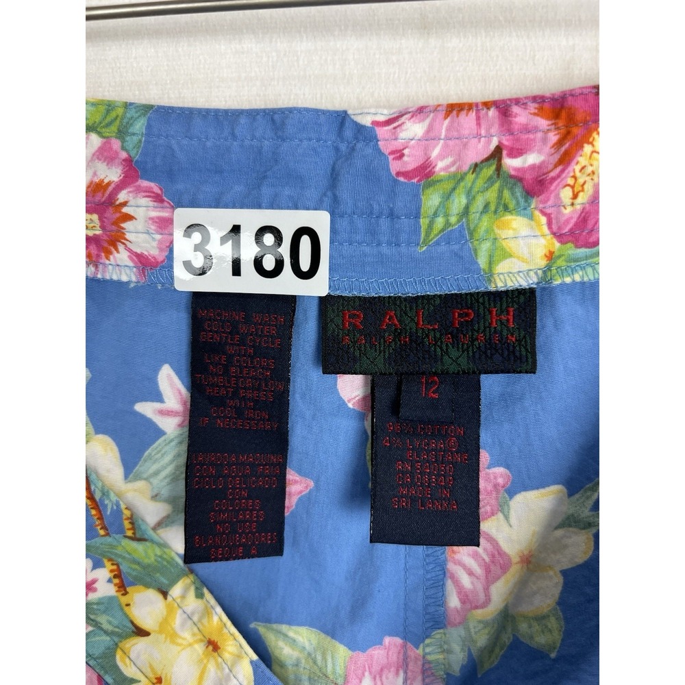VTG Ralph Lauren Shorts Womens 12 Floral Blue Stretch Pockets Tropical logo - Picture 4 of 8